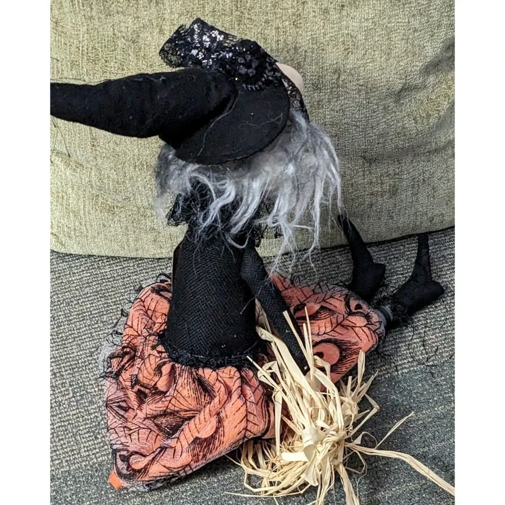 Witch Crafters Shelf Sitter Halloween Figure Black Orange Dress Broom Decor
